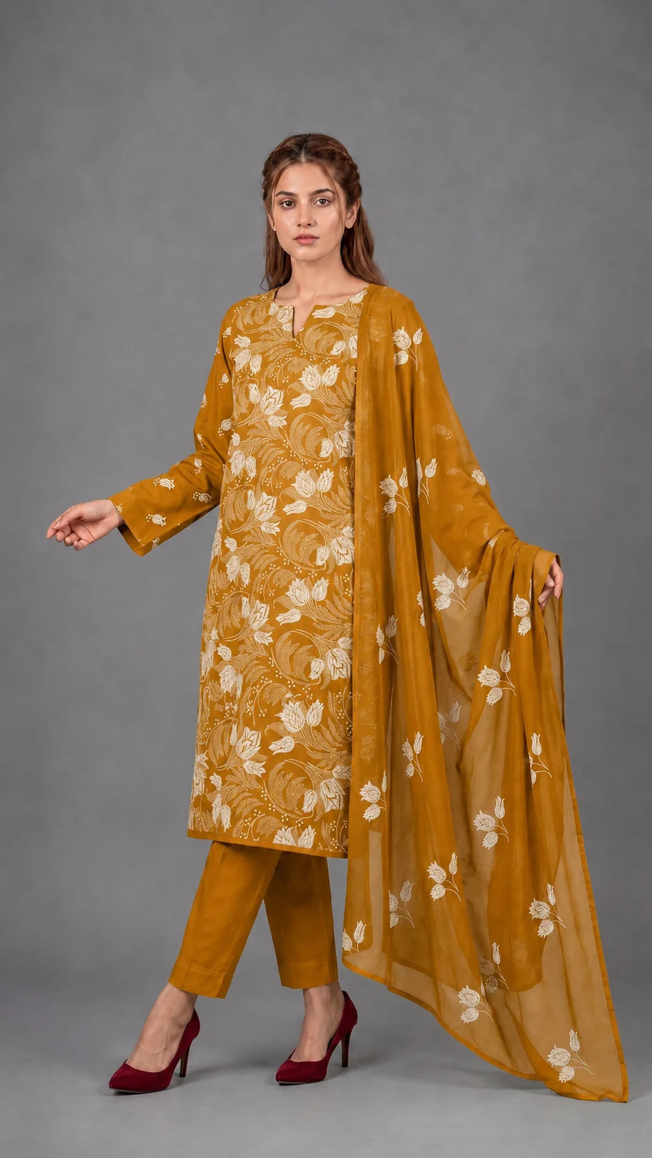 Lawn Suit 3 Piece Unstitched Embroidered – AJC-BB011