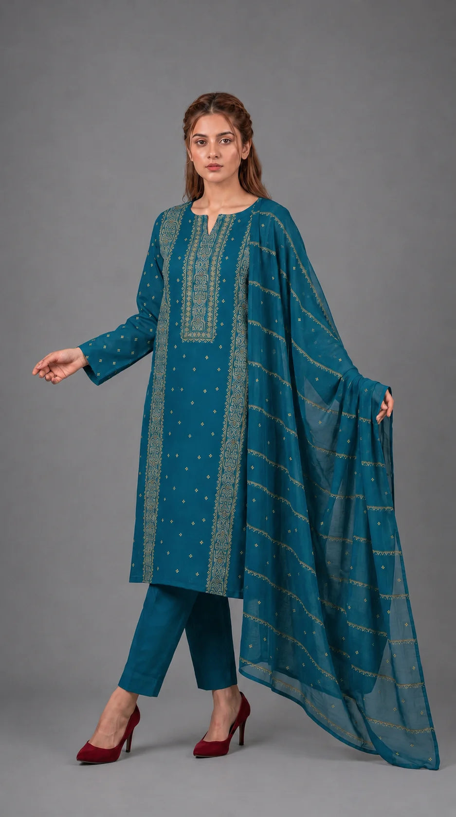 Lawn Suit 3 Piece Unstitched Embroidered – AJC-BB018