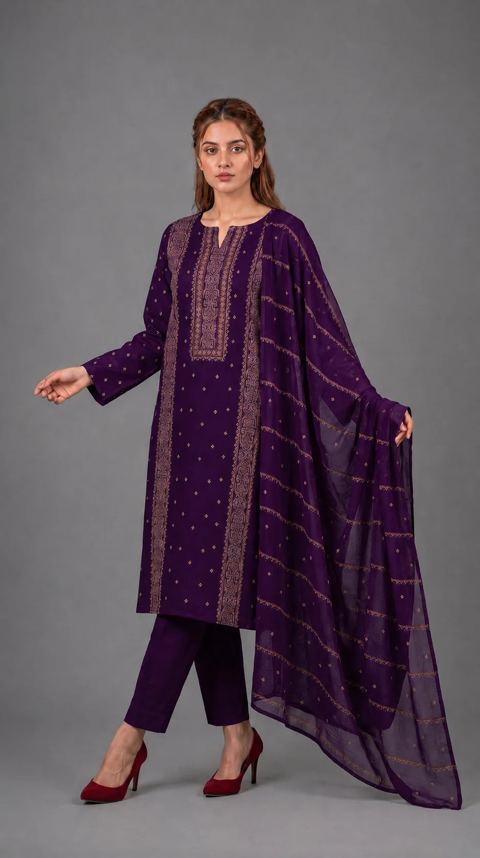 Lawn Suit 3 Piece Unstitched Embroidered – AJC-BB018