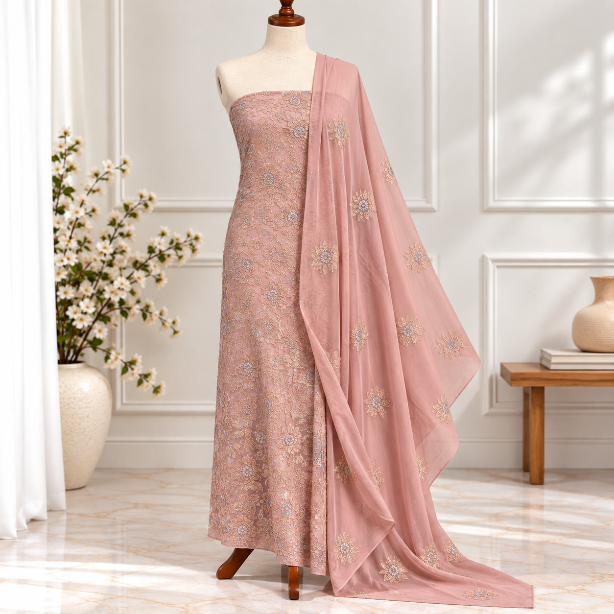Embroidered Chiffon 2 Piece All Over(30)