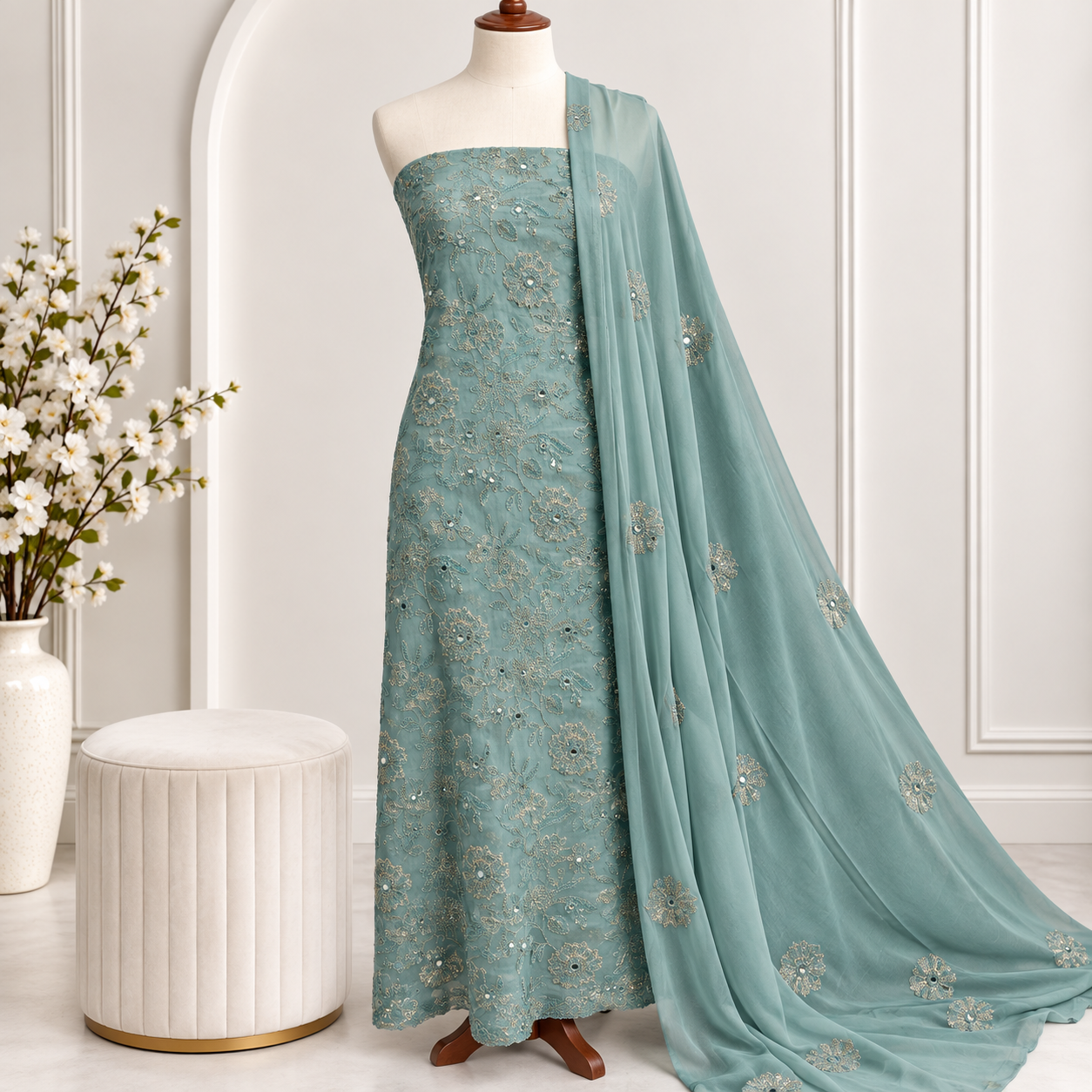 Embroidered Chiffon 2 Piece All Over(46)