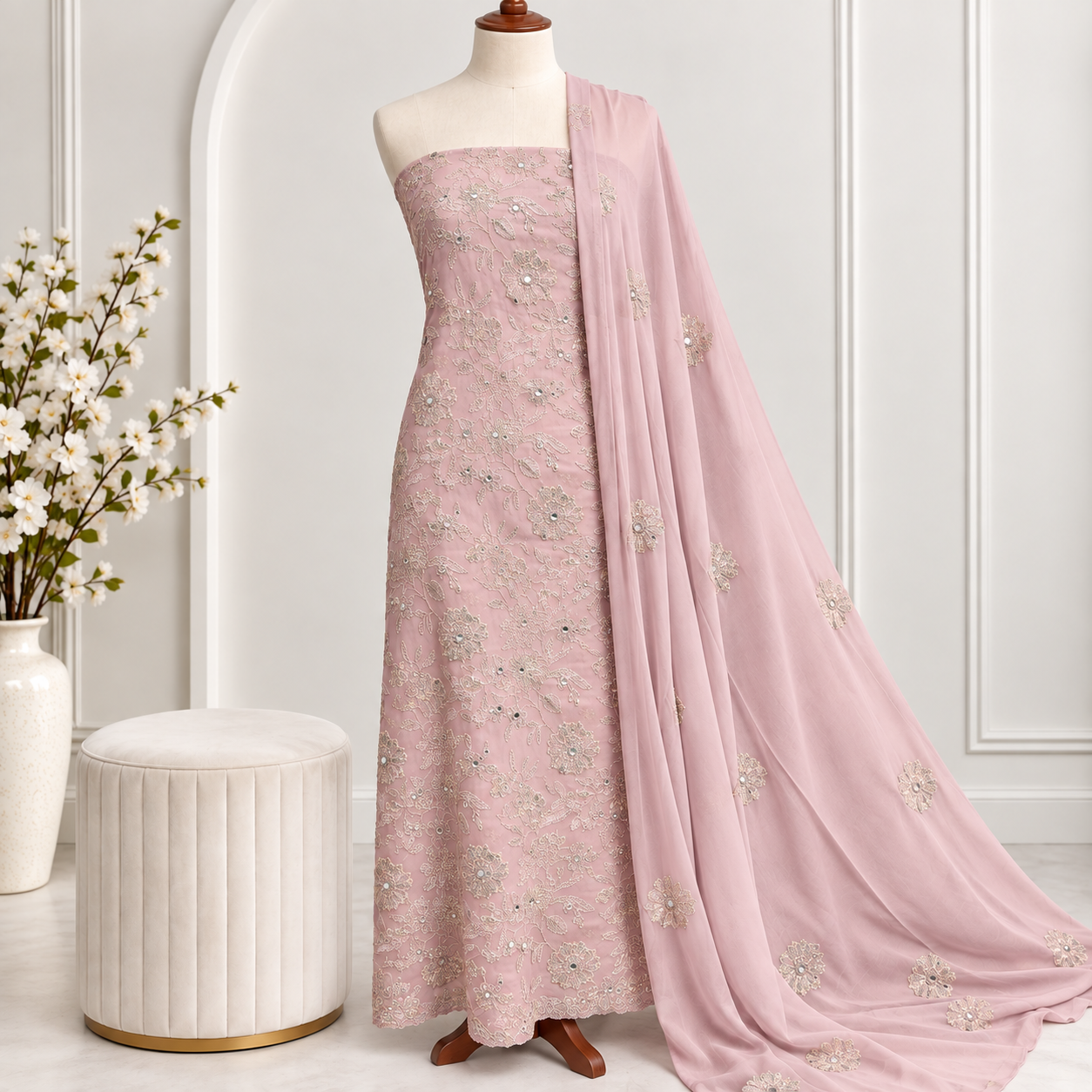 Embroidered Chiffon 2 Piece All Over(45)