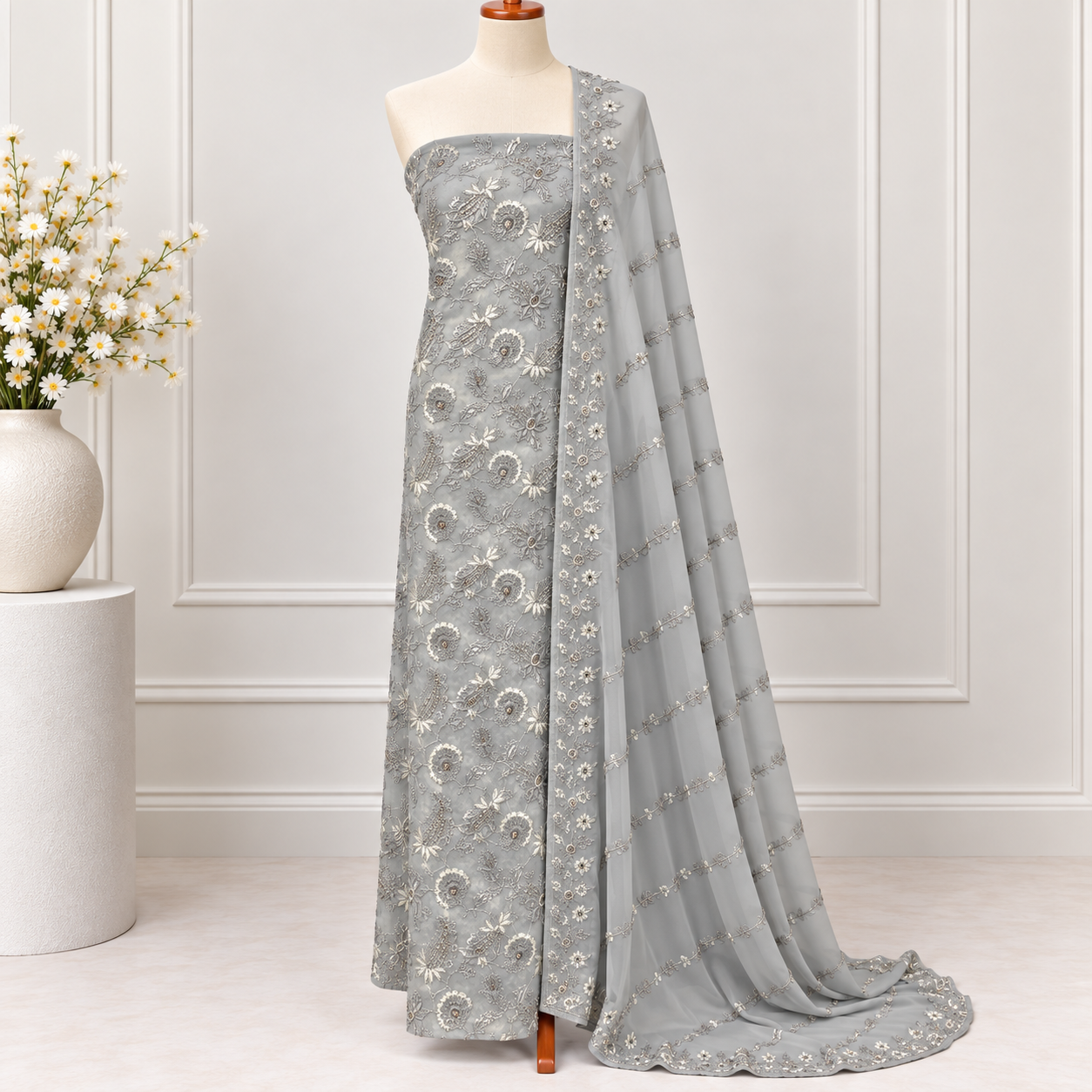 Embroidered Chiffon 2 Piece Side Bazoo(40)
