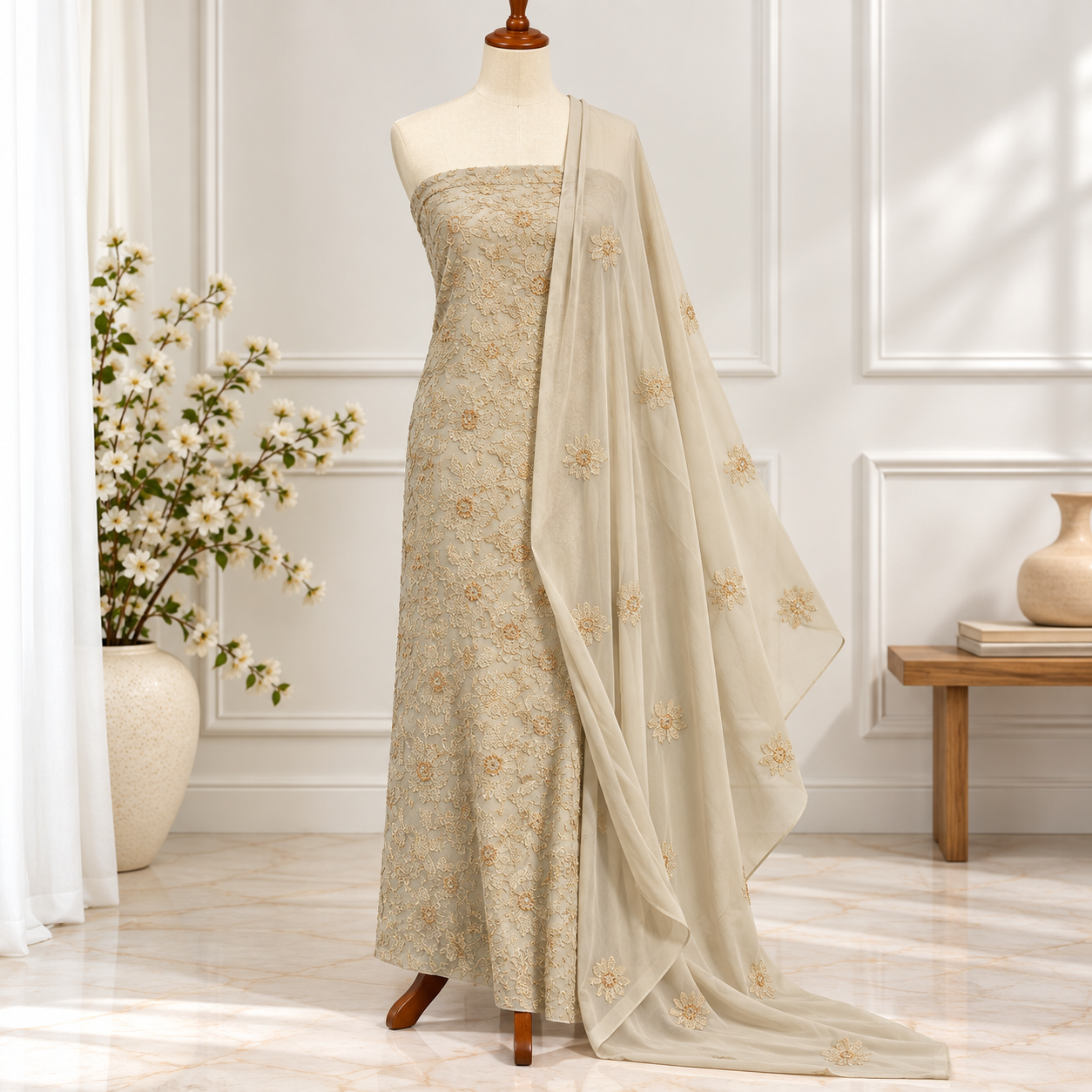 Embroidered Chiffon 2 Piece All Over(35)
