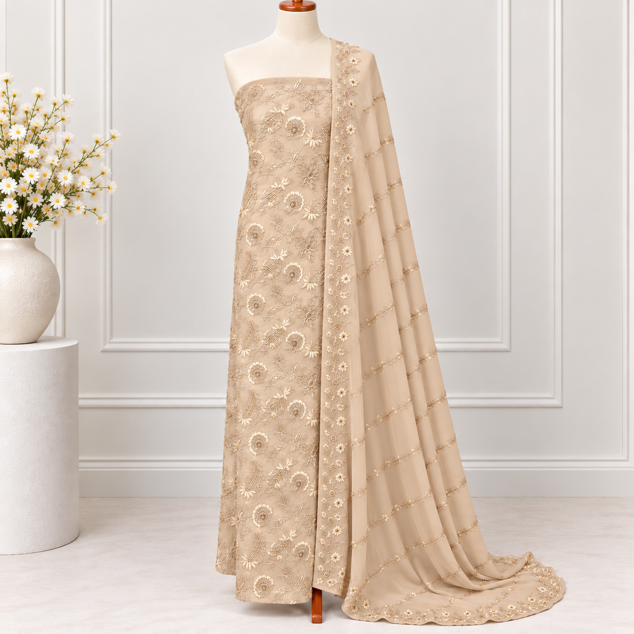 Embroidered Chiffon 2 Piece Side Bazoo(44)
