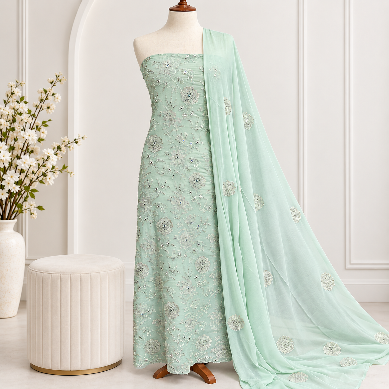 Embroidered Chiffon 2 Piece All Over(48)