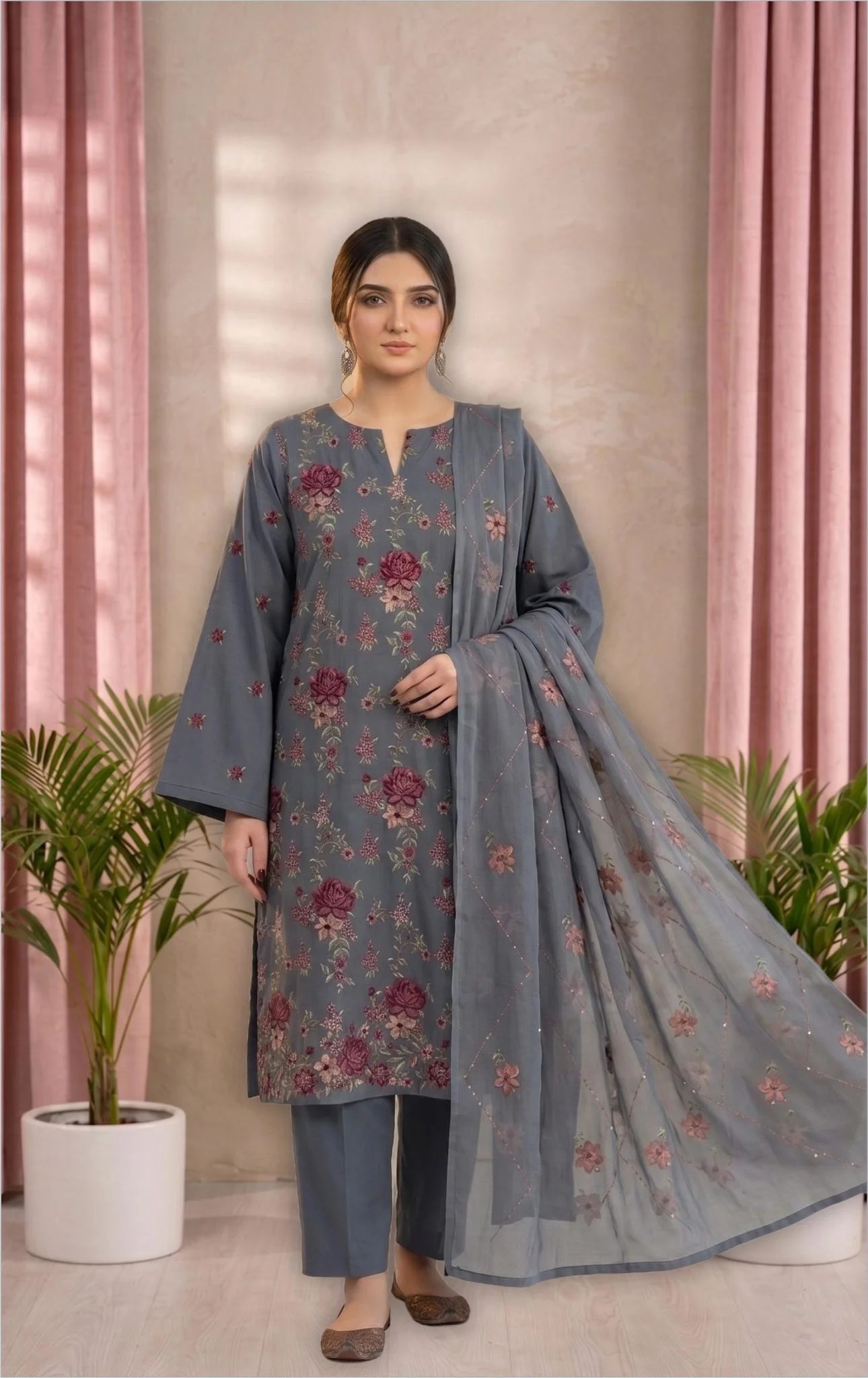 Lawn Suit 3 Piece Unstitched Embroidered – AJC-BB075