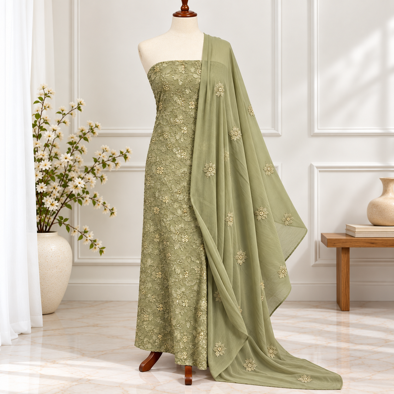 Embroidered Chiffon 2 Piece All Over(34)
