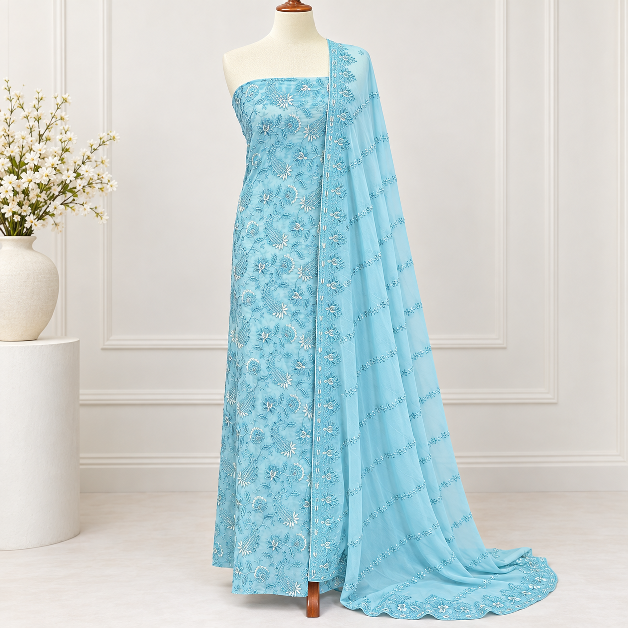 Embroidered Chiffon 2 Piece Side Bazoo(38)