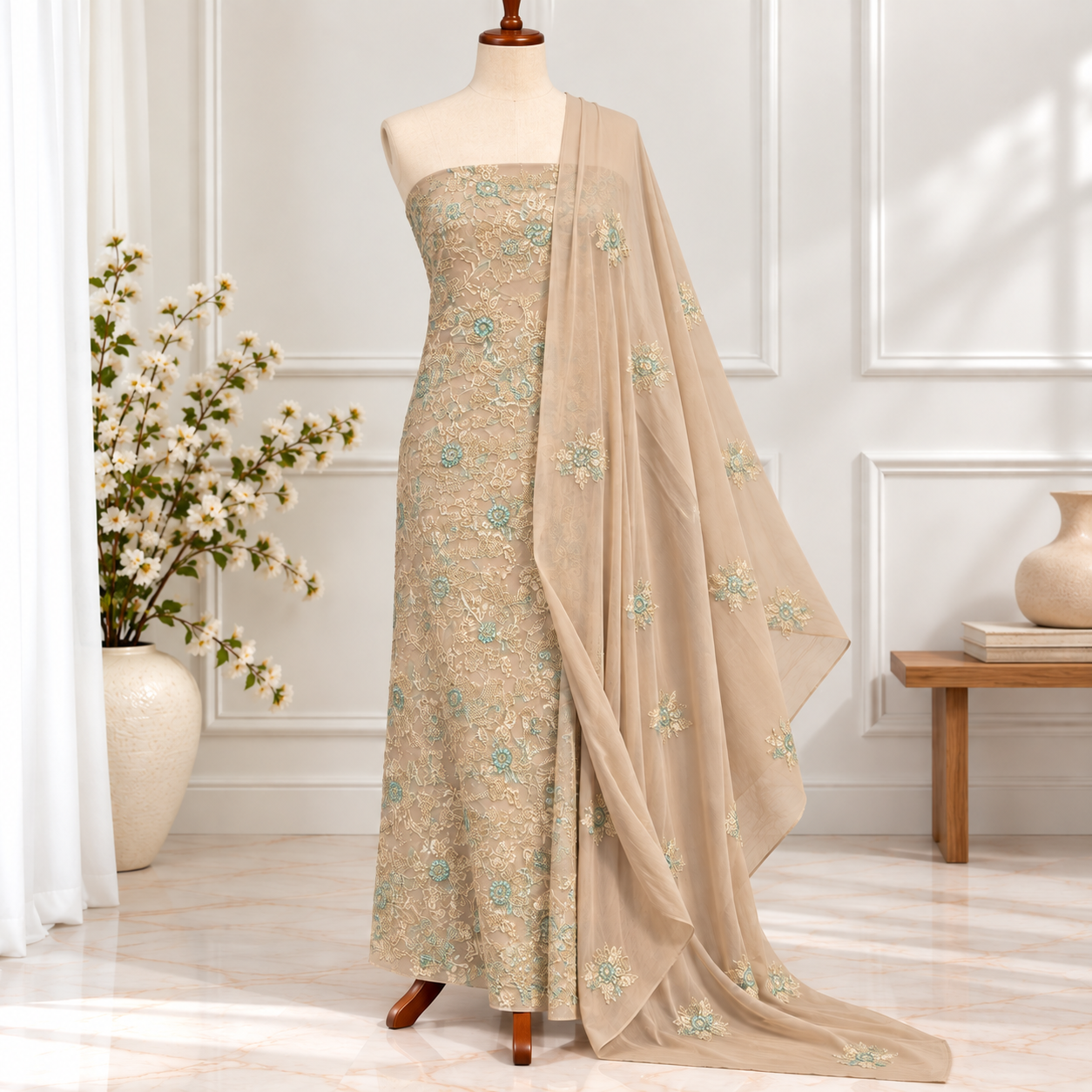 Embroidered Chiffon 2 Piece All Over(33)