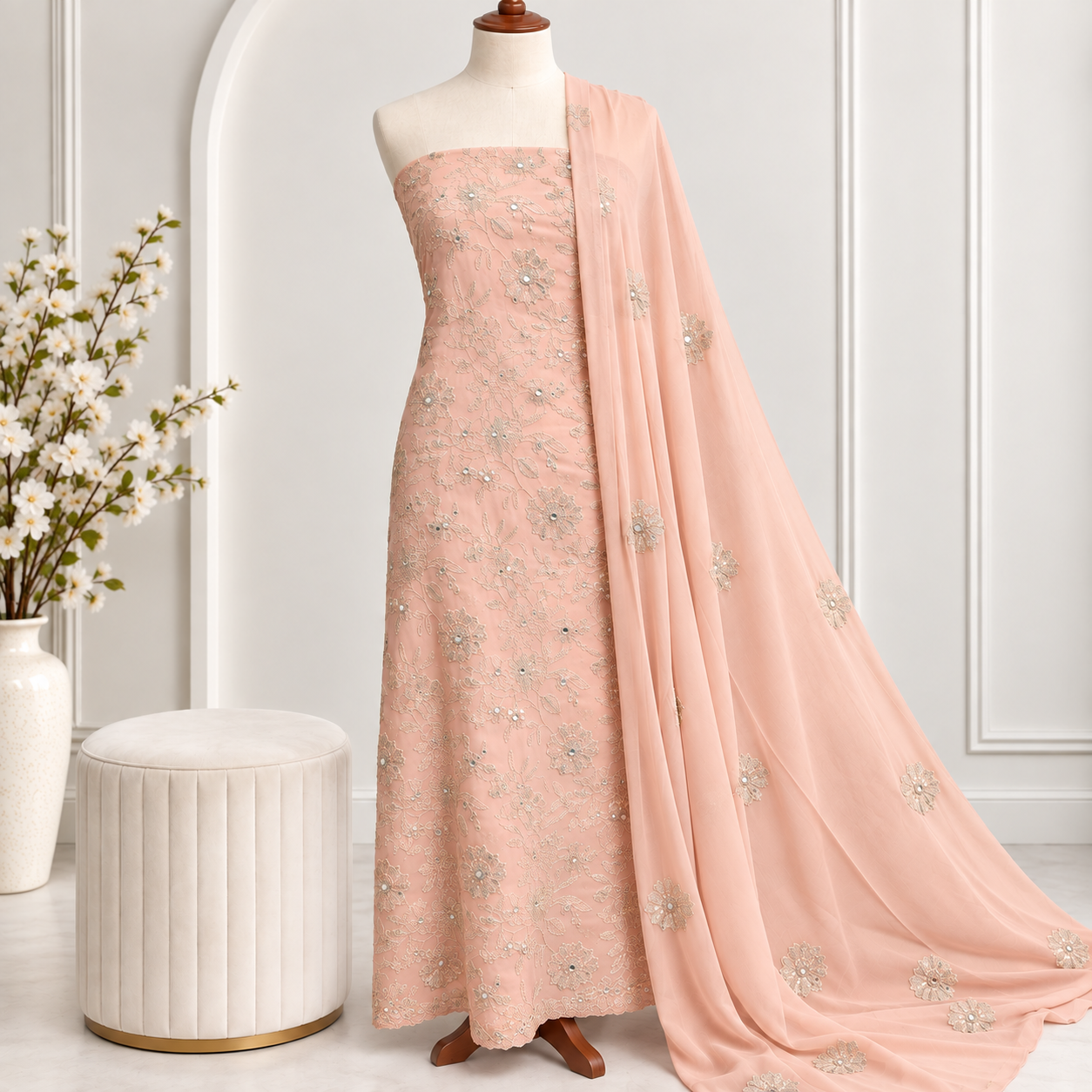 Embroidered Chiffon 2 Piece All Over(44)