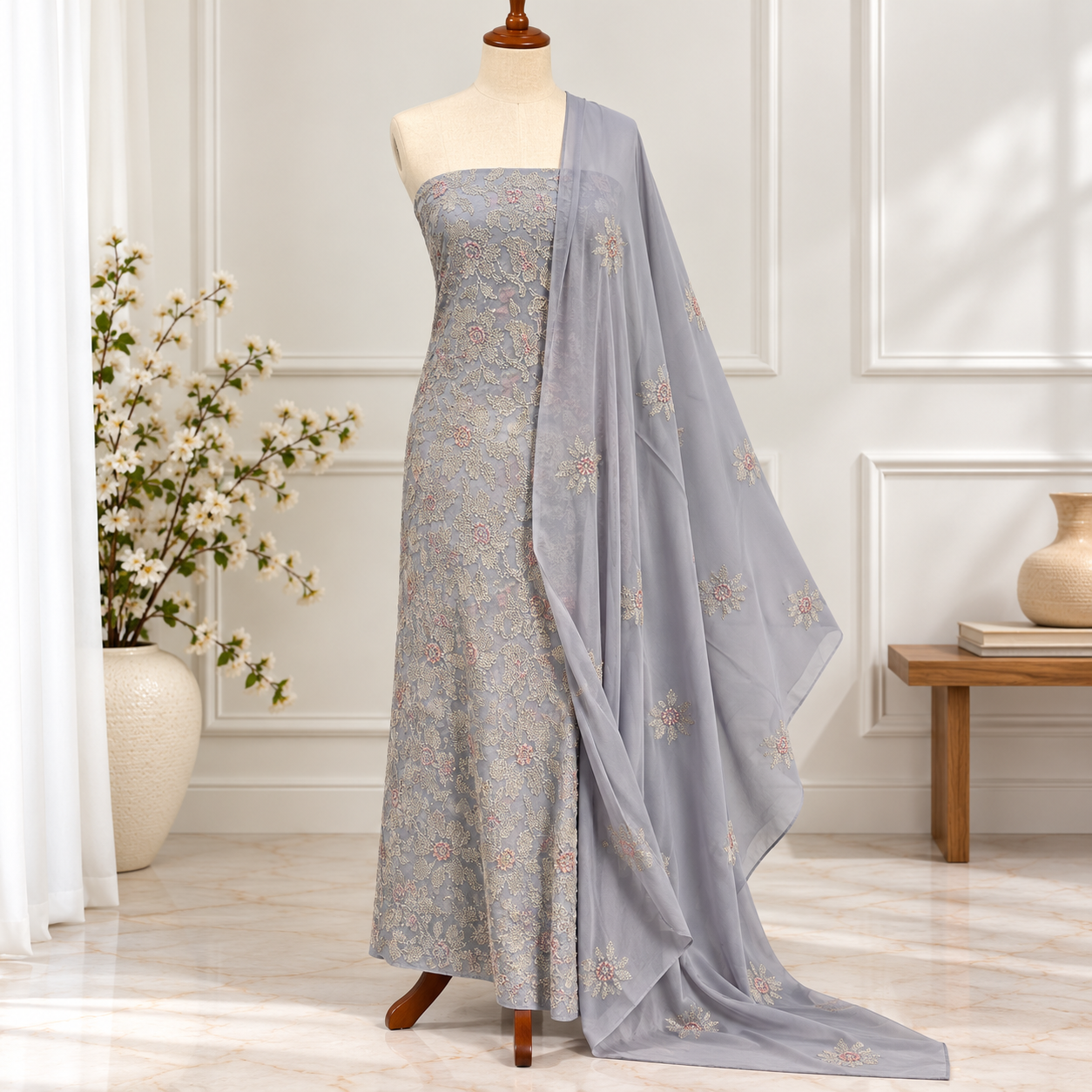 Embroidered Chiffon 2 Piece All Over(32)