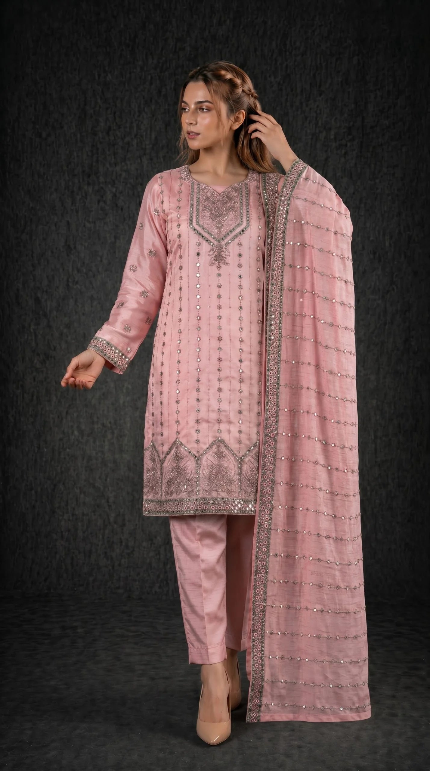Silk Suit 3 Piece Unstitched Embroidered – AJC-SL01